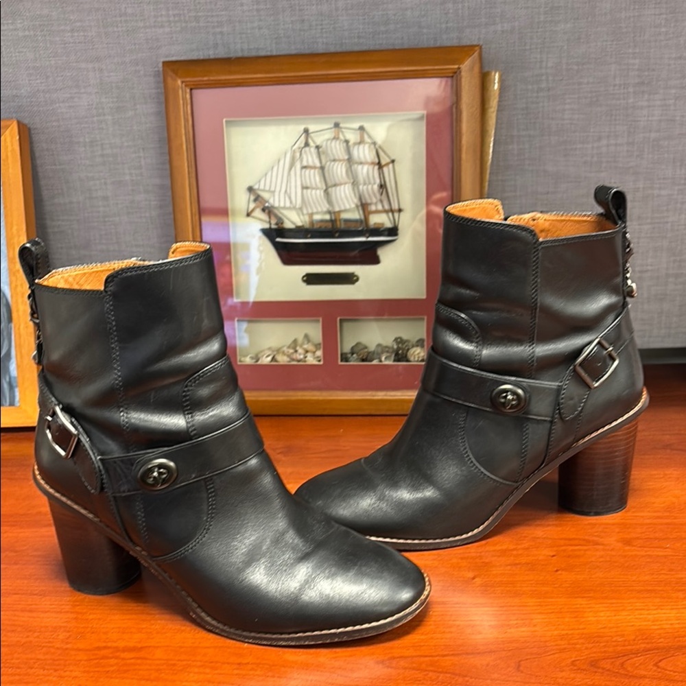 Women's Black Leather Ankle Boots Coach Moto Boots